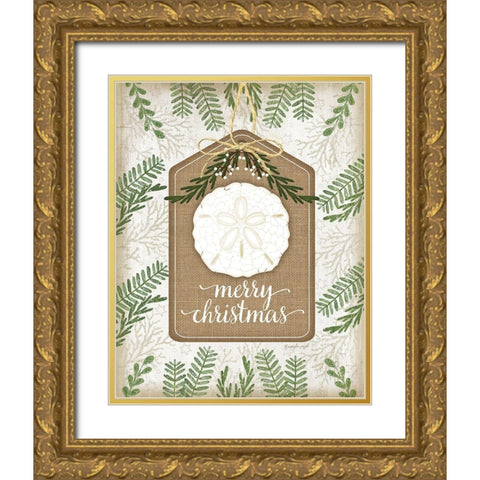 Coastal Christmas Merry Gold Ornate Wood Framed Art Print with Double Matting by Pugh, Jennifer