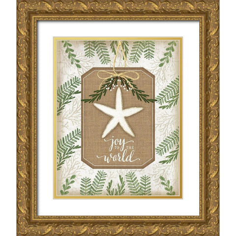 Coastal Christmas Joy Gold Ornate Wood Framed Art Print with Double Matting by Pugh, Jennifer