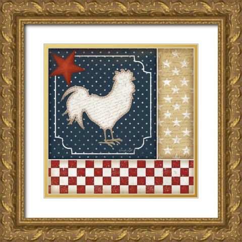 Red White and Blue Rooster I Gold Ornate Wood Framed Art Print with Double Matting by Pugh, Jennifer