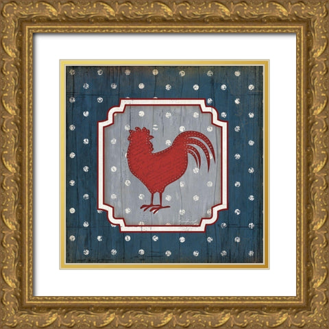Red White and Blue Rooster X Gold Ornate Wood Framed Art Print with Double Matting by Pugh, Jennifer