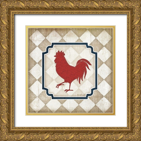 Red White and Blue Rooster XI Gold Ornate Wood Framed Art Print with Double Matting by Pugh, Jennifer