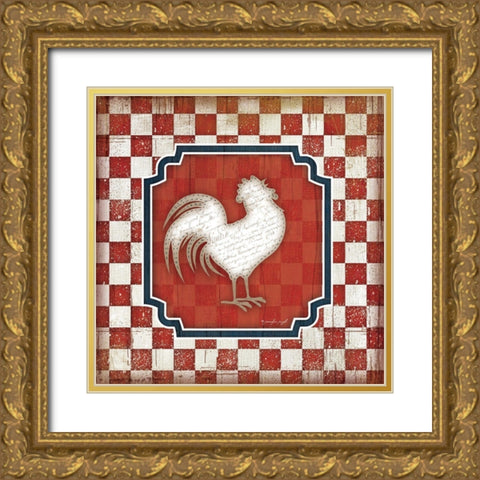 Red White and Blue Rooster XII Gold Ornate Wood Framed Art Print with Double Matting by Pugh, Jennifer