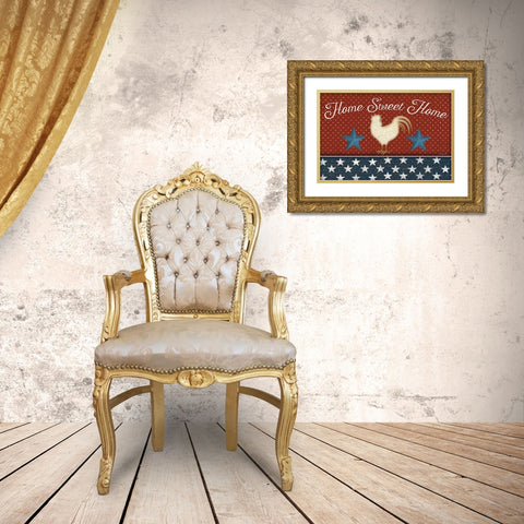 Red White and Blue Rooster III Gold Ornate Wood Framed Art Print with Double Matting by Pugh, Jennifer