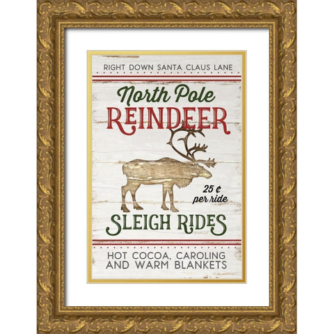 Vintage Reindeer Rides Gold Ornate Wood Framed Art Print with Double Matting by Pugh, Jennifer