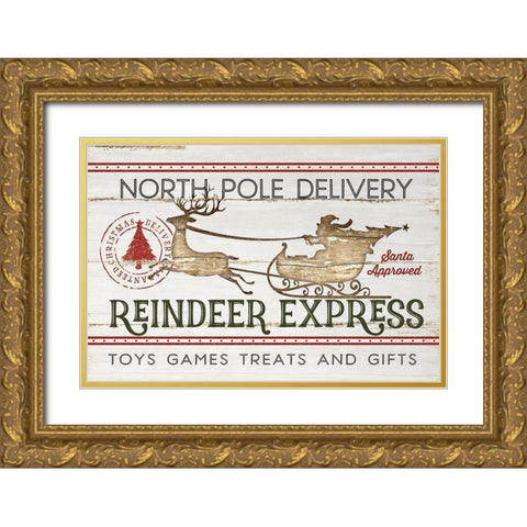 Reindeer Express Gold Ornate Wood Framed Art Print with Double Matting by Pugh, Jennifer