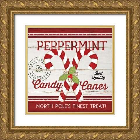 Candy Canes Gold Ornate Wood Framed Art Print with Double Matting by Pugh, Jennifer