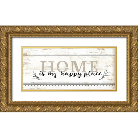 Home is My Happy Place Gold Ornate Wood Framed Art Print with Double Matting by Pugh, Jennifer