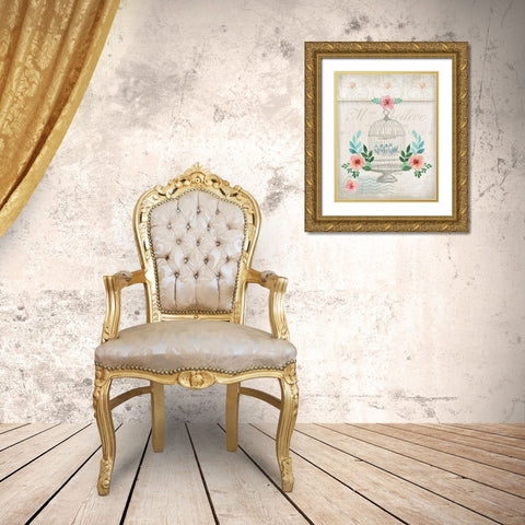 French Spring Birdcage Gold Ornate Wood Framed Art Print with Double Matting by Pugh, Jennifer