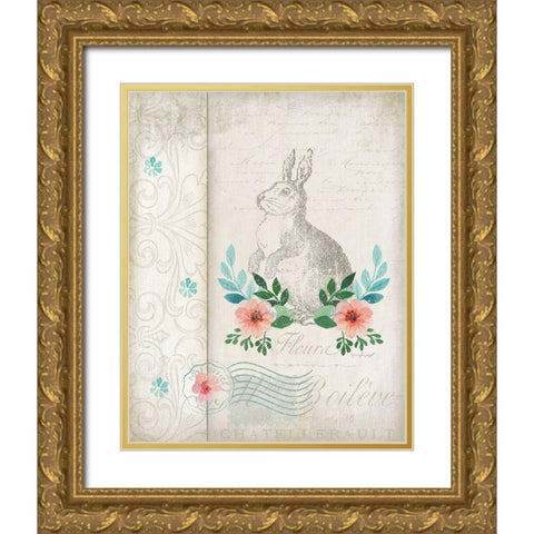 French Spring Rabbit Gold Ornate Wood Framed Art Print with Double Matting by Pugh, Jennifer