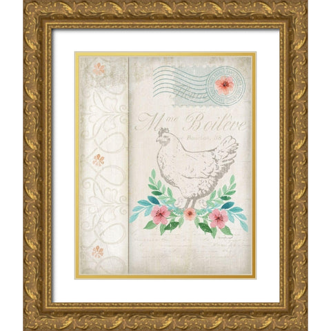 French Spring Chicken Gold Ornate Wood Framed Art Print with Double Matting by Pugh, Jennifer