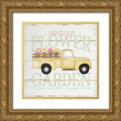 Vintage Flower Garden Truck Gold Ornate Wood Framed Art Print with Double Matting by Pugh, Jennifer