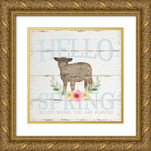 Hello Spring Gold Ornate Wood Framed Art Print with Double Matting by Pugh, Jennifer