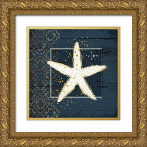 Relax Starfish Gold Ornate Wood Framed Art Print with Double Matting by Pugh, Jennifer