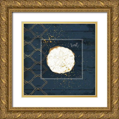 Rest Sanddollar Gold Ornate Wood Framed Art Print with Double Matting by Pugh, Jennifer