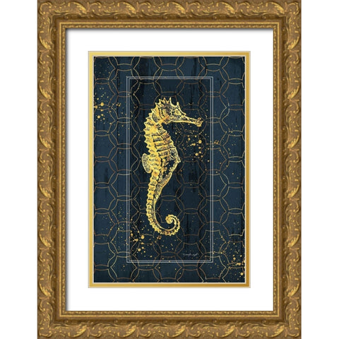 Gold Seahorse Gold Ornate Wood Framed Art Print with Double Matting by Pugh, Jennifer