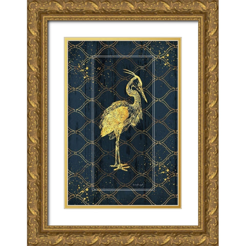 Gold Bird Gold Ornate Wood Framed Art Print with Double Matting by Pugh, Jennifer