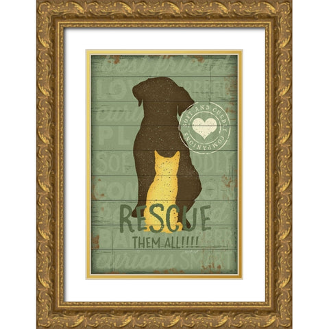 Rescue Them All Gold Ornate Wood Framed Art Print with Double Matting by Pugh, Jennifer