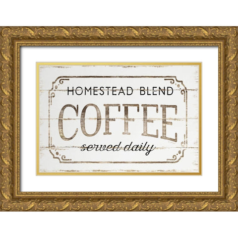 Homestead Coffee Gold Ornate Wood Framed Art Print with Double Matting by Pugh, Jennifer