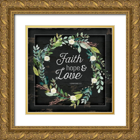 Faith, Hope and Love Gold Ornate Wood Framed Art Print with Double Matting by Pugh, Jennifer