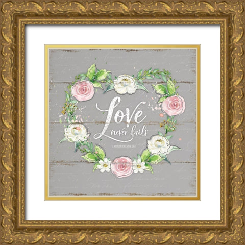 Love Wreath - Gray Gold Ornate Wood Framed Art Print with Double Matting by Pugh, Jennifer