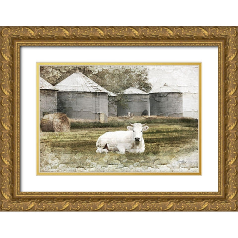 White Cow Gold Ornate Wood Framed Art Print with Double Matting by Pugh, Jennifer