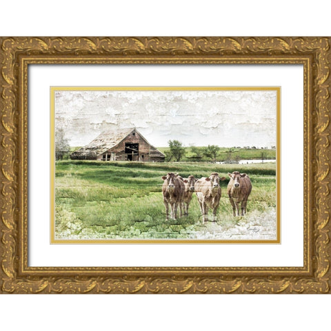 Cows Gold Ornate Wood Framed Art Print with Double Matting by Pugh, Jennifer