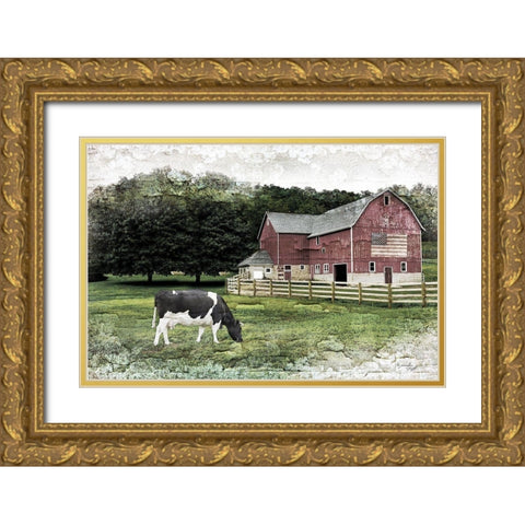 Cow Gold Ornate Wood Framed Art Print with Double Matting by Pugh, Jennifer