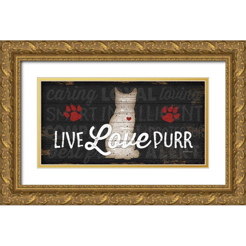 Live Love Purr Gold Ornate Wood Framed Art Print with Double Matting by Pugh, Jennifer