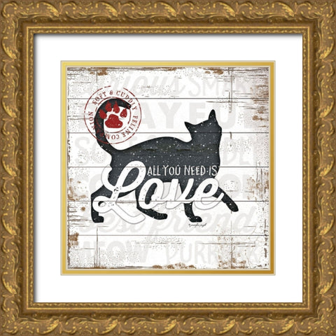 All You Need is Love - Cat Gold Ornate Wood Framed Art Print with Double Matting by Pugh, Jennifer