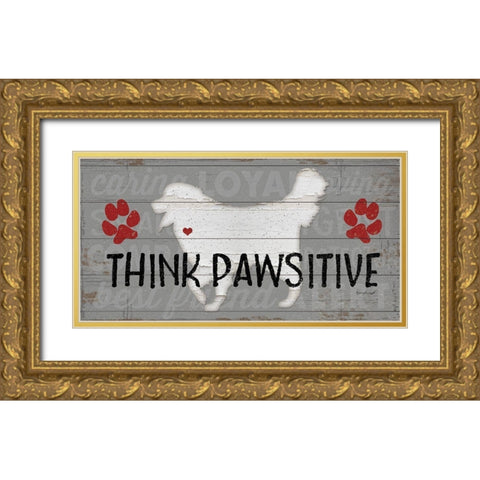 Think Pawsitive Gold Ornate Wood Framed Art Print with Double Matting by Pugh, Jennifer