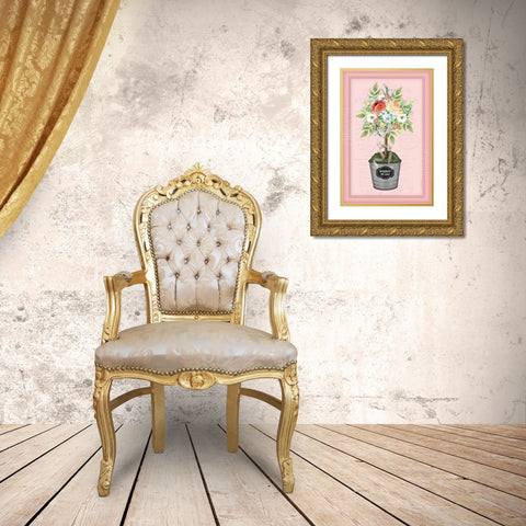 Floral Topiary - Pink Gold Ornate Wood Framed Art Print with Double Matting by Pugh, Jennifer