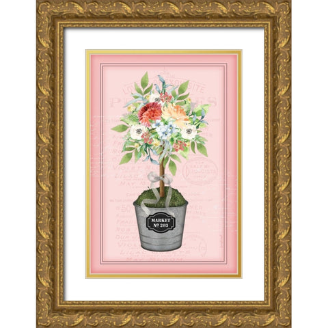 Floral Topiary - Pink Gold Ornate Wood Framed Art Print with Double Matting by Pugh, Jennifer