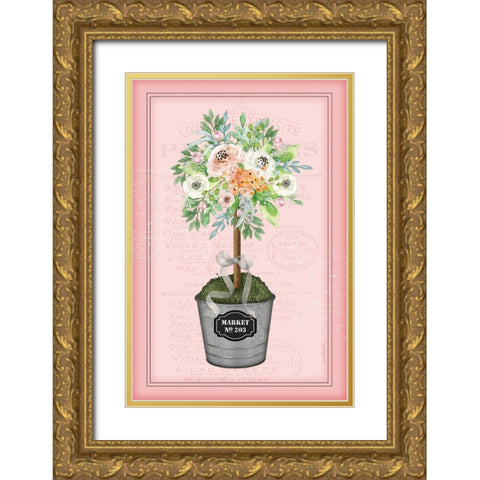 Floral Topiary II - Pink Gold Ornate Wood Framed Art Print with Double Matting by Pugh, Jennifer