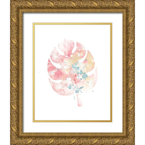 Pink Leaf I Gold Ornate Wood Framed Art Print with Double Matting by Pugh, Jennifer