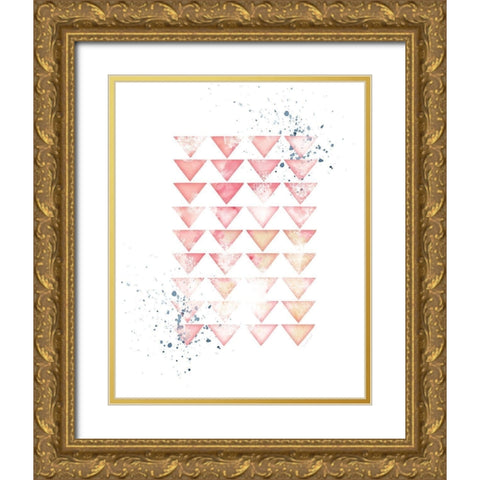 Pink Geometric Triangles Gold Ornate Wood Framed Art Print with Double Matting by Pugh, Jennifer