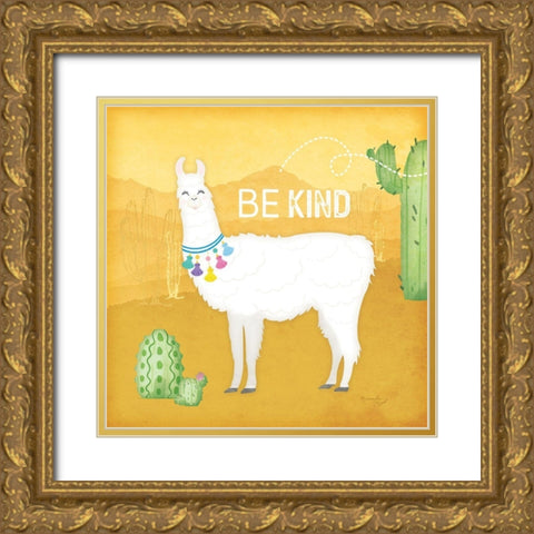 Be Kind Llama Gold Ornate Wood Framed Art Print with Double Matting by Pugh, Jennifer