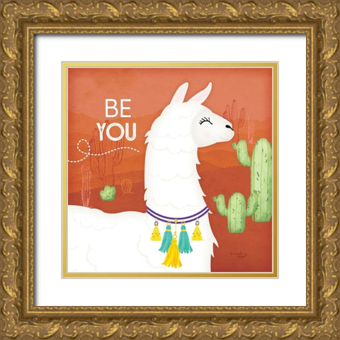 Be You Llama Gold Ornate Wood Framed Art Print with Double Matting by Pugh, Jennifer