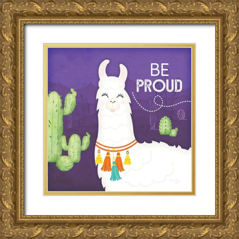 Be Proud Llama Gold Ornate Wood Framed Art Print with Double Matting by Pugh, Jennifer