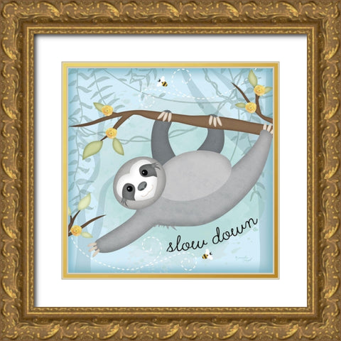 Slow Down Sloth Gold Ornate Wood Framed Art Print with Double Matting by Pugh, Jennifer