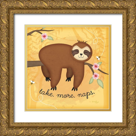 Take More Naps Sloth Gold Ornate Wood Framed Art Print with Double Matting by Pugh, Jennifer