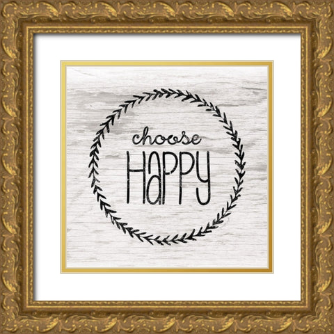 Choose Happy Gold Ornate Wood Framed Art Print with Double Matting by Pugh, Jennifer