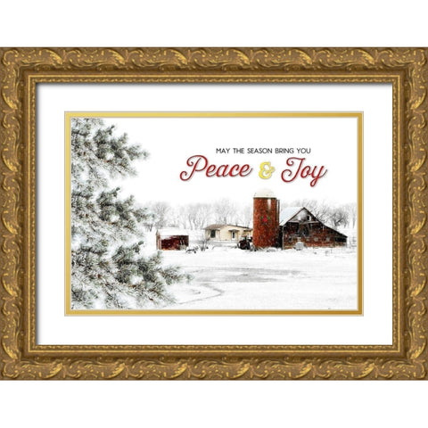 Peace and Joy Barn Gold Ornate Wood Framed Art Print with Double Matting by Pugh, Jennifer