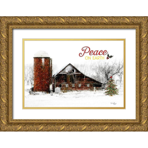 Peace on Earth Barn Gold Ornate Wood Framed Art Print with Double Matting by Pugh, Jennifer