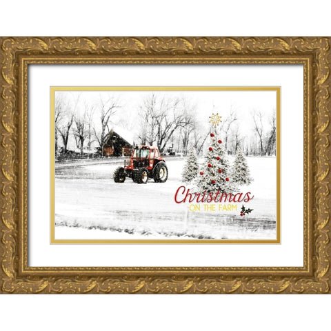 Christmas on the Farm Gold Ornate Wood Framed Art Print with Double Matting by Pugh, Jennifer