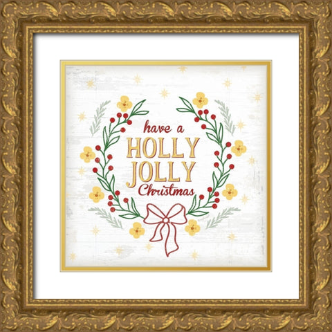 Holly Jolly Gold Ornate Wood Framed Art Print with Double Matting by Pugh, Jennifer