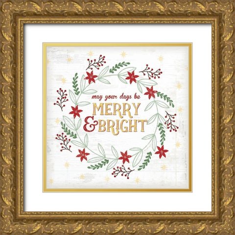 Merry and Bright Gold Ornate Wood Framed Art Print with Double Matting by Pugh, Jennifer