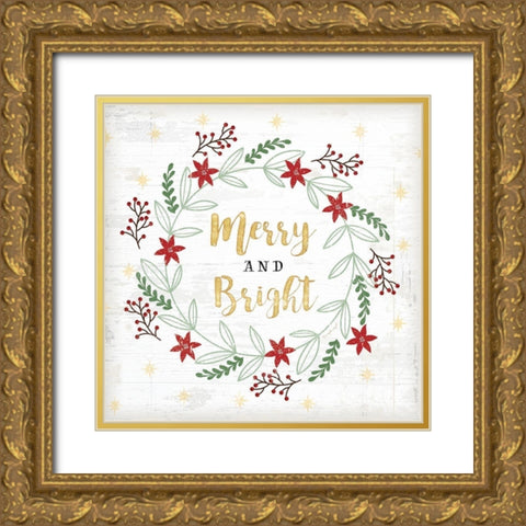 Merry and Bright Gold Ornate Wood Framed Art Print with Double Matting by Pugh, Jennifer