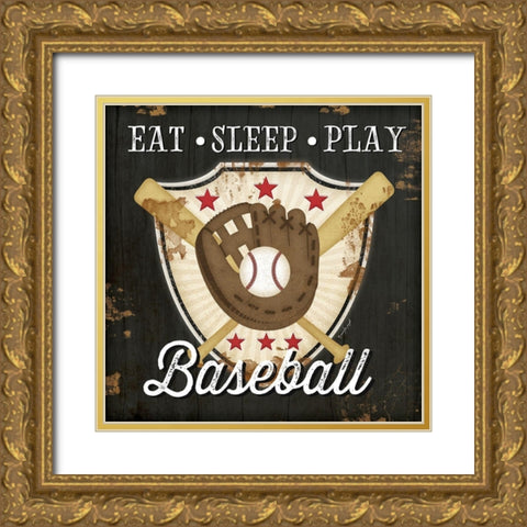 Eat, Sleep, Play, Baseball Gold Ornate Wood Framed Art Print with Double Matting by Pugh, Jennifer