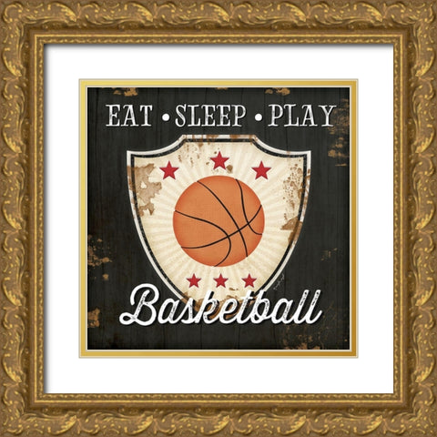Eat, Sleep, Play, Basketball Gold Ornate Wood Framed Art Print with Double Matting by Pugh, Jennifer