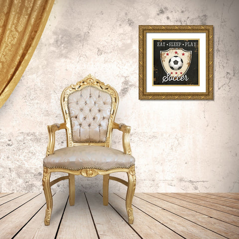 Eat, Sleep, Play, Soccer Gold Ornate Wood Framed Art Print with Double Matting by Pugh, Jennifer